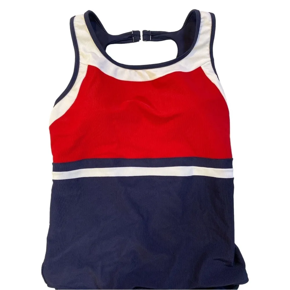 Vintage 90's Baltex One Piece Ribbed Maillot Tanksuit Swimsuit Colorblock 18W Red - Image 2