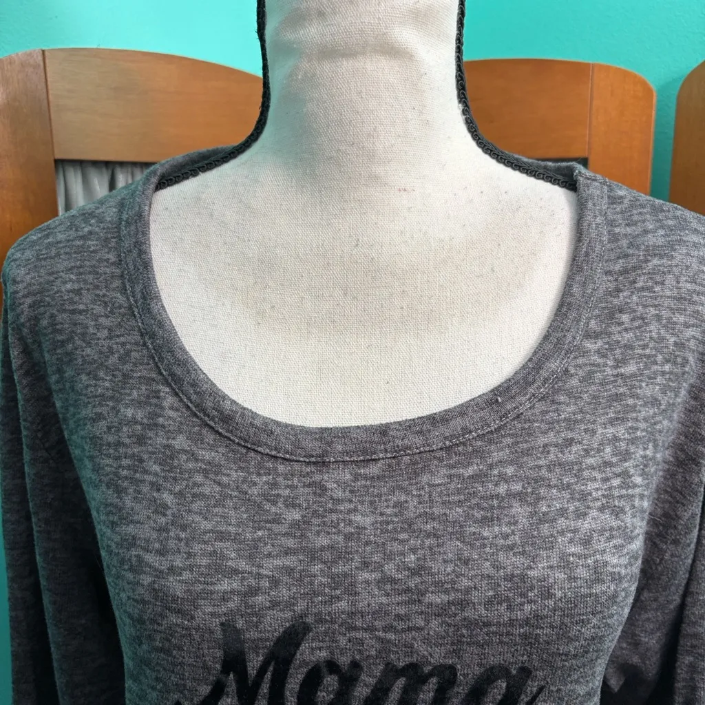 Let’s Get Cozy Mama Bear Long Sleeve comfy tee Top Gray Size L - Image 2