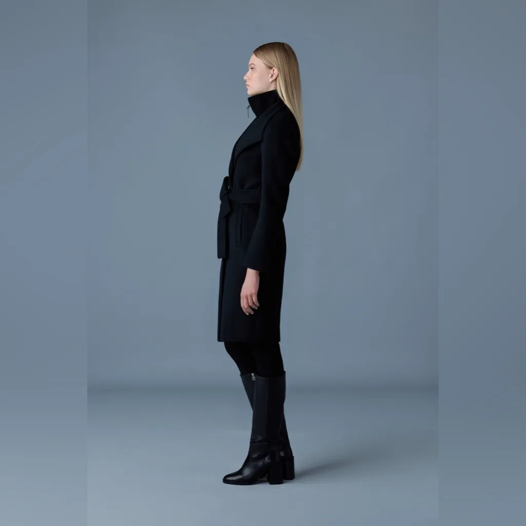 2025 Mackage Nori-K WOOL CASHMERE Double Face LEATHER belt Trench Coat Jacket S - Image 6