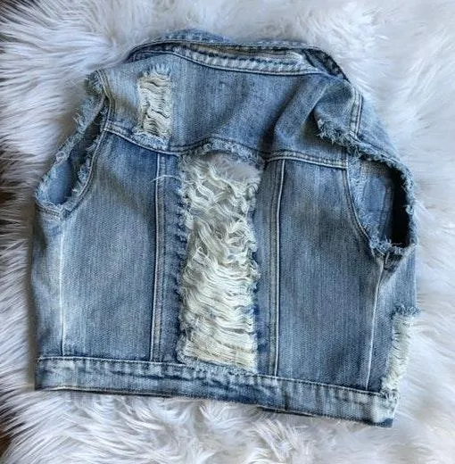 Chiole Distressed Denim Jean Vest Blue - Image 2