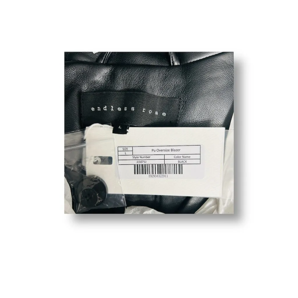 Endless Rose L Black Faux Leather PU Oversized Blazer Jacket Y2K Mob Wife NWT - Image 9