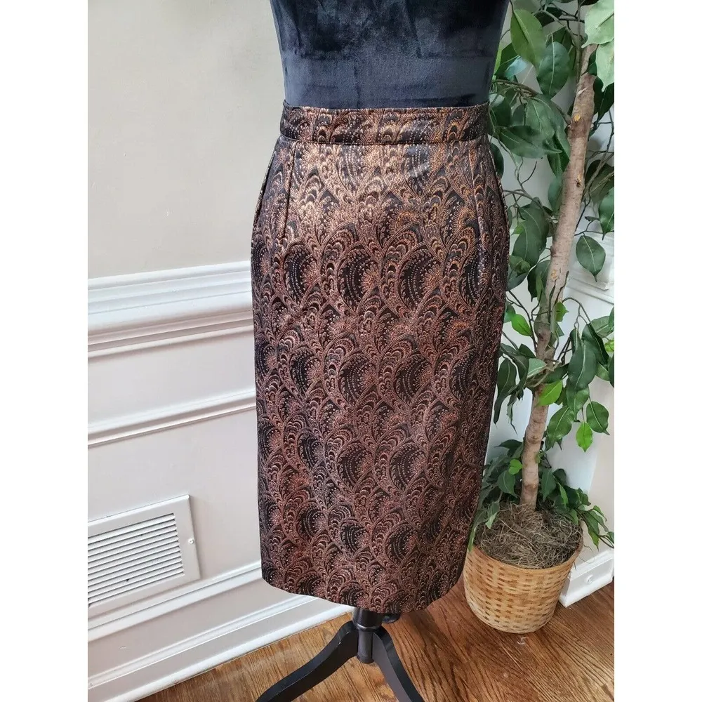 Brown Womens Polyester Single Breasted Blazer & Knee Length Skirt 2 Piece Suit Size L - Image 3