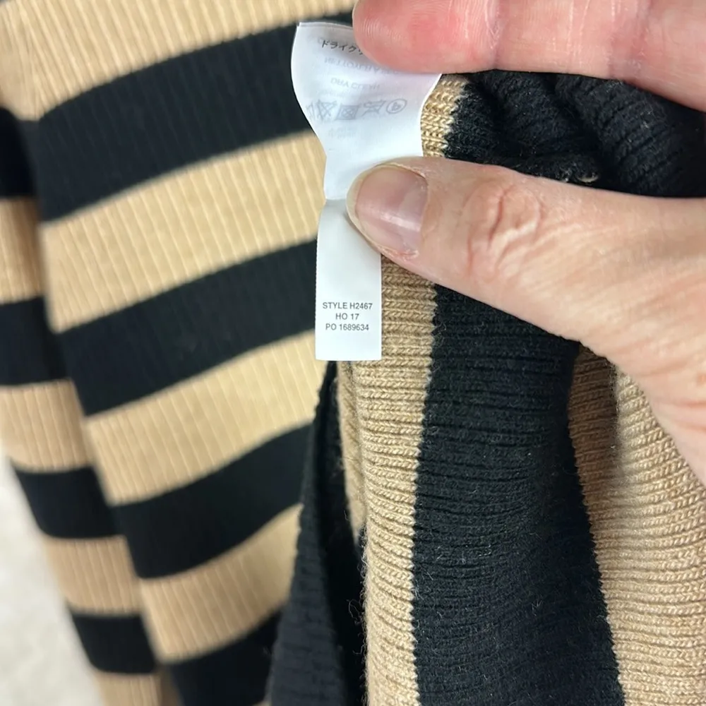 J. Crew Wool Blend Turtleneck Women’s Midi dress size xsmall Black Camel striped - Image 5