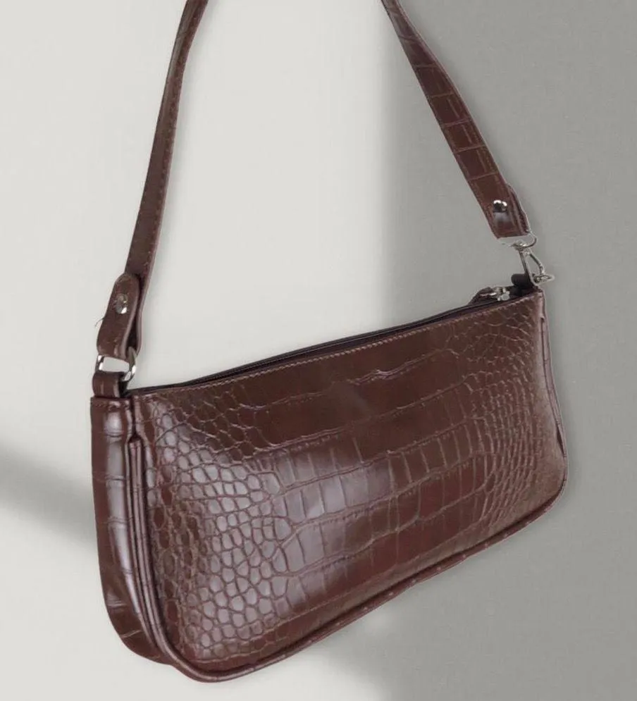 Brown Snakeskin Baguette Shoulder Bag - Image 3