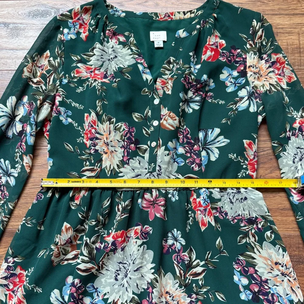 A New Day Women’s Green Floral Button Down Fit & Flare Dress Size Medium - Image 8