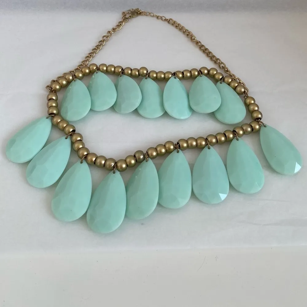 Mint Large Teardrop Gem Double Layer Fashion Necklace Blue - Image 3