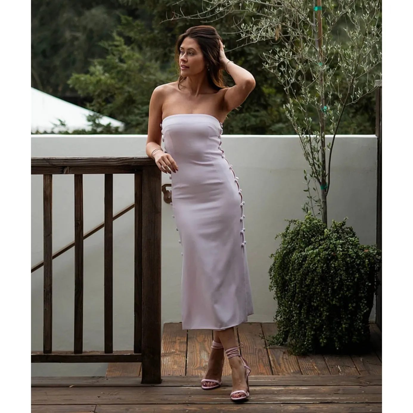 Gianni Bini Caelynn Bell Tori Dress Midi Crepe Side Cutout Light Ballet US 6 NWT - Image 5