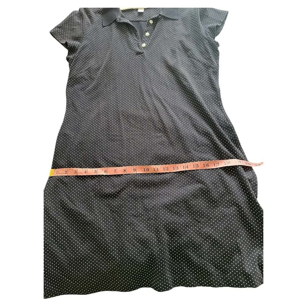 Vtg GUC Talbots Womens L Cotton Polo Dress Navy Mini White Polka Dots Preppy - Image 7