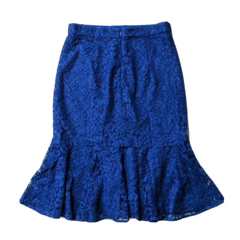 NWT J.Crew Trumpet in Baroque Blue Floral Lace Ruffle Hem Skirt 0 - Image 4