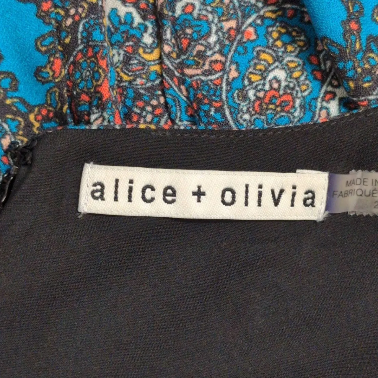 Alice + Olivia Cary Blouson Blue Batik Print V-Neck Fit & Flare Mini Dress 2 - Image 7