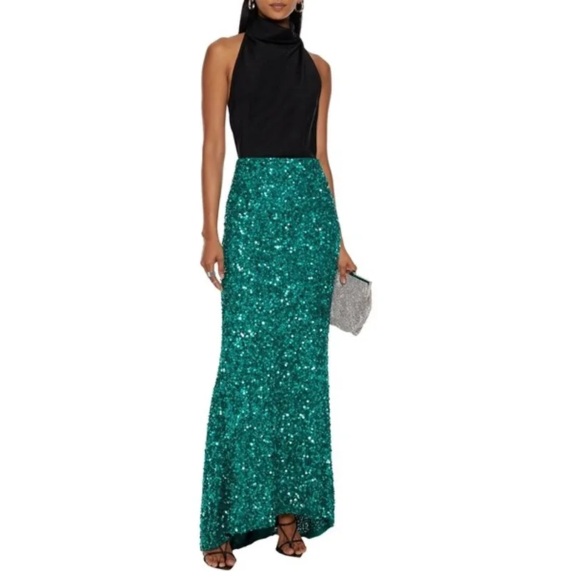 Alice + Olivia Charity Sequin Gown Skirt long maxi emerald green Size 6 - Image 14