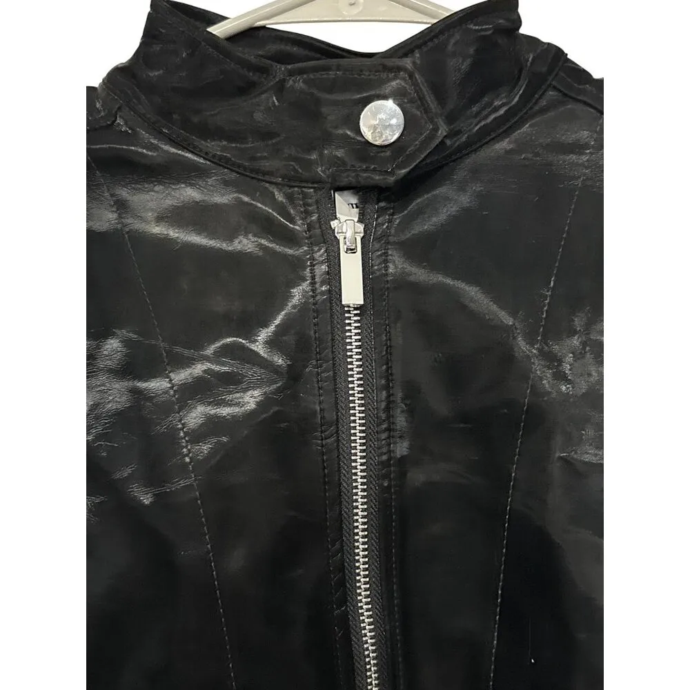 WeWoreWhat Faux Patent Leather Cropped Moto Jacket in Black X-Small New as-is - Image 5