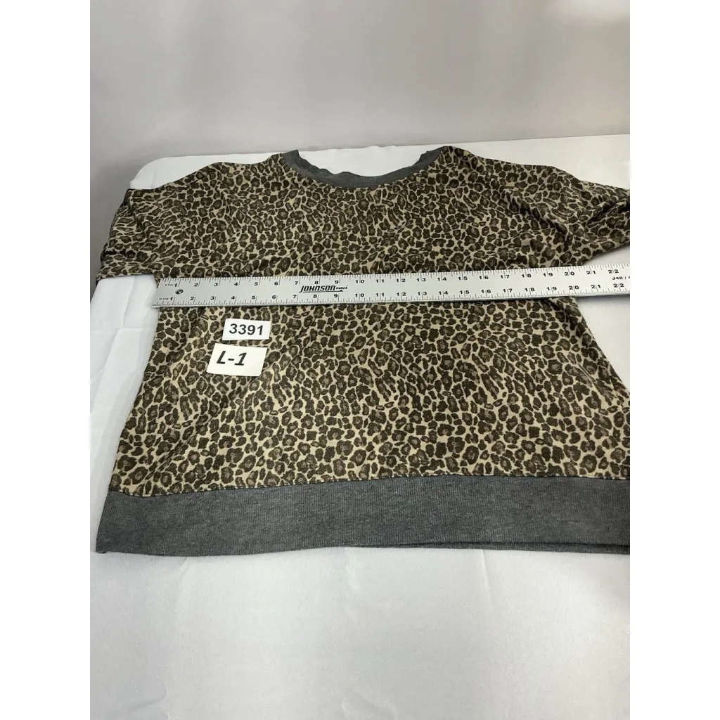 Womans Splendid XL Brown Gray Leopard Print Pull Over Crew Neck Sweatshirt - Image 6
