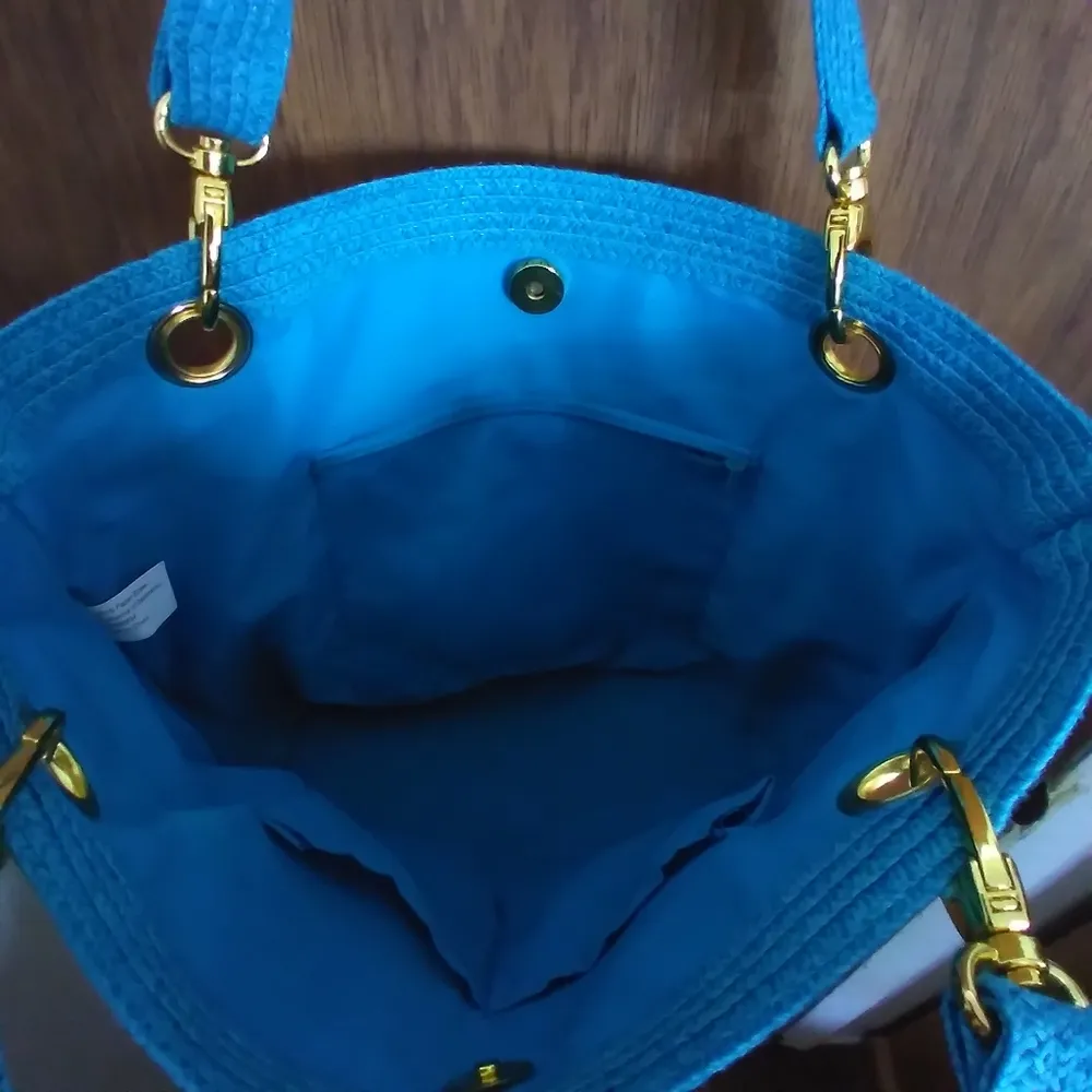 Paper straw hand bag Blue - Image 6