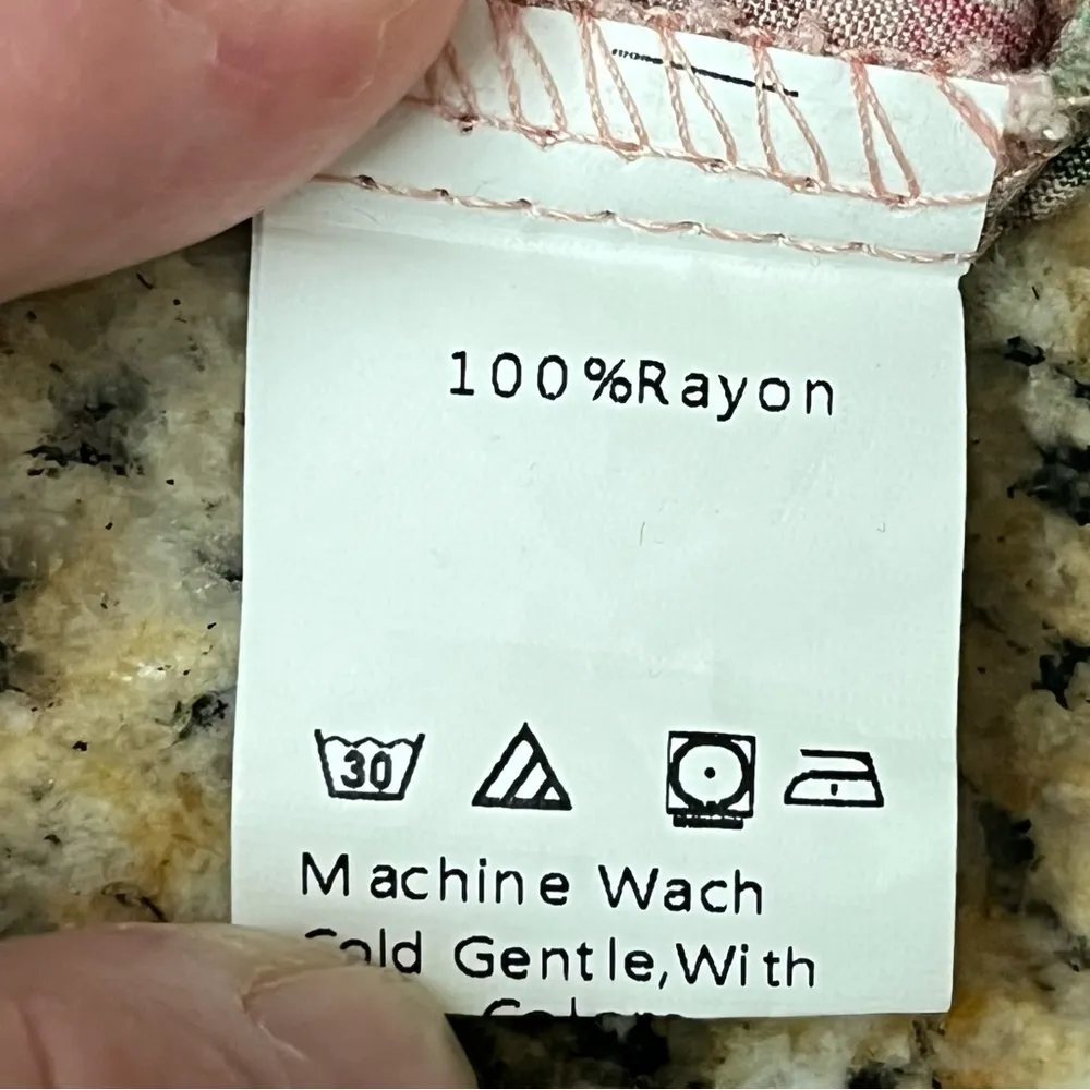 Miss Sparkling Pink Floral Boho Mini Dress M | Long Sleeve Ruffle Hem Peasant Tan Size M - Image 7