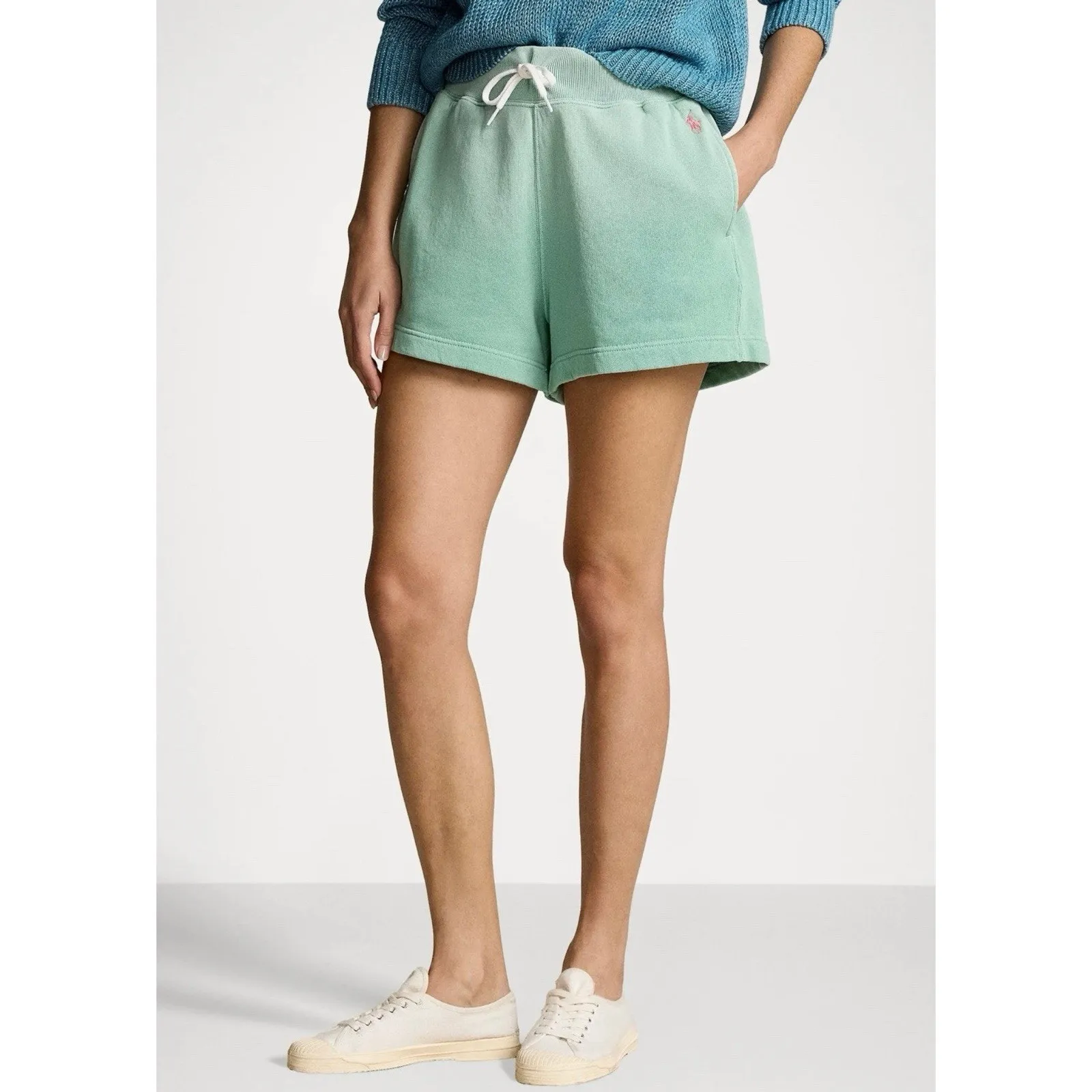Polo Ralph Lauren Fleece Drawstring Green Cotton Womens Shorts - Image 2