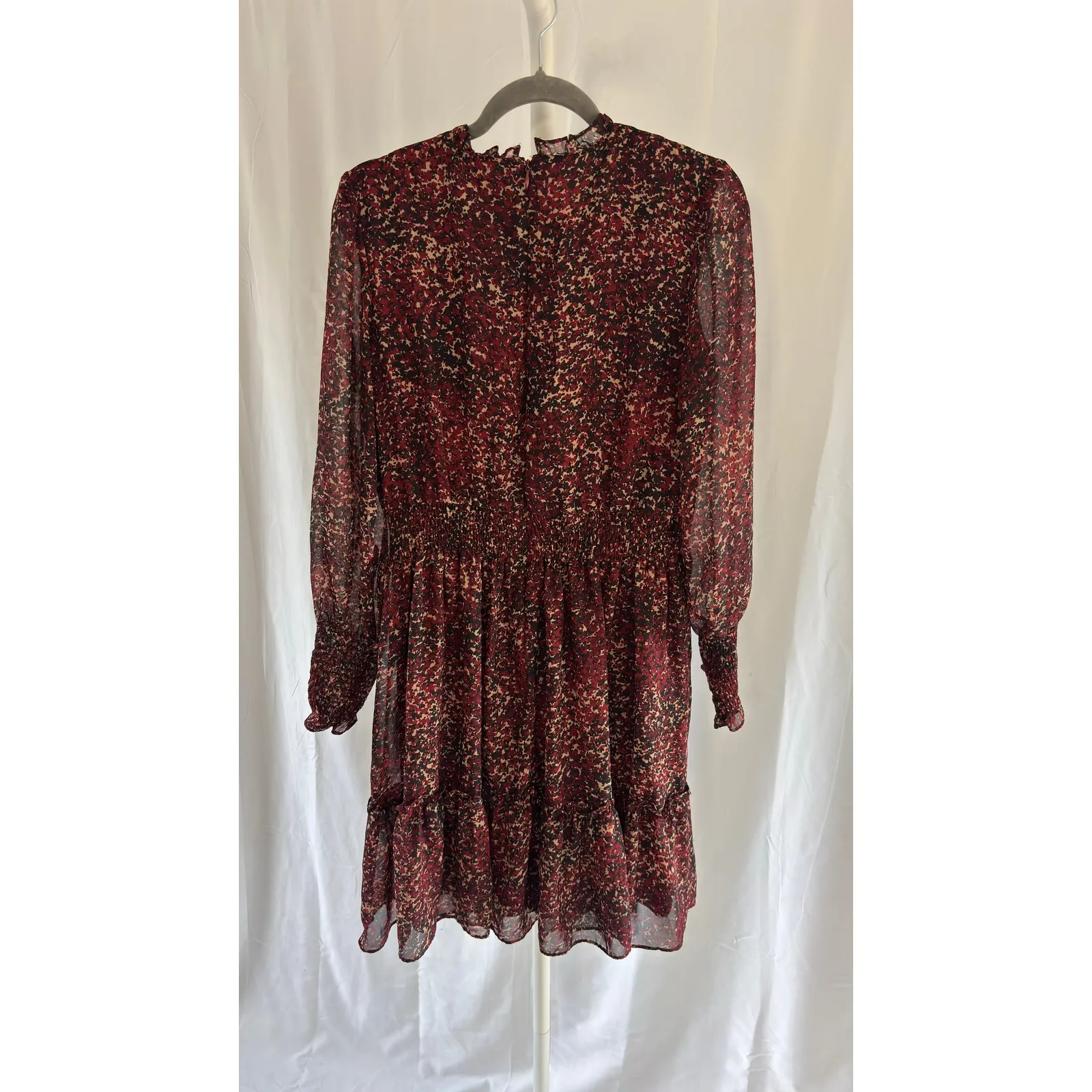 $128 Taylor Floral Print Mock Neck Long Sleeve Tiered Chiffon Dress Red Size 10 - Image 8