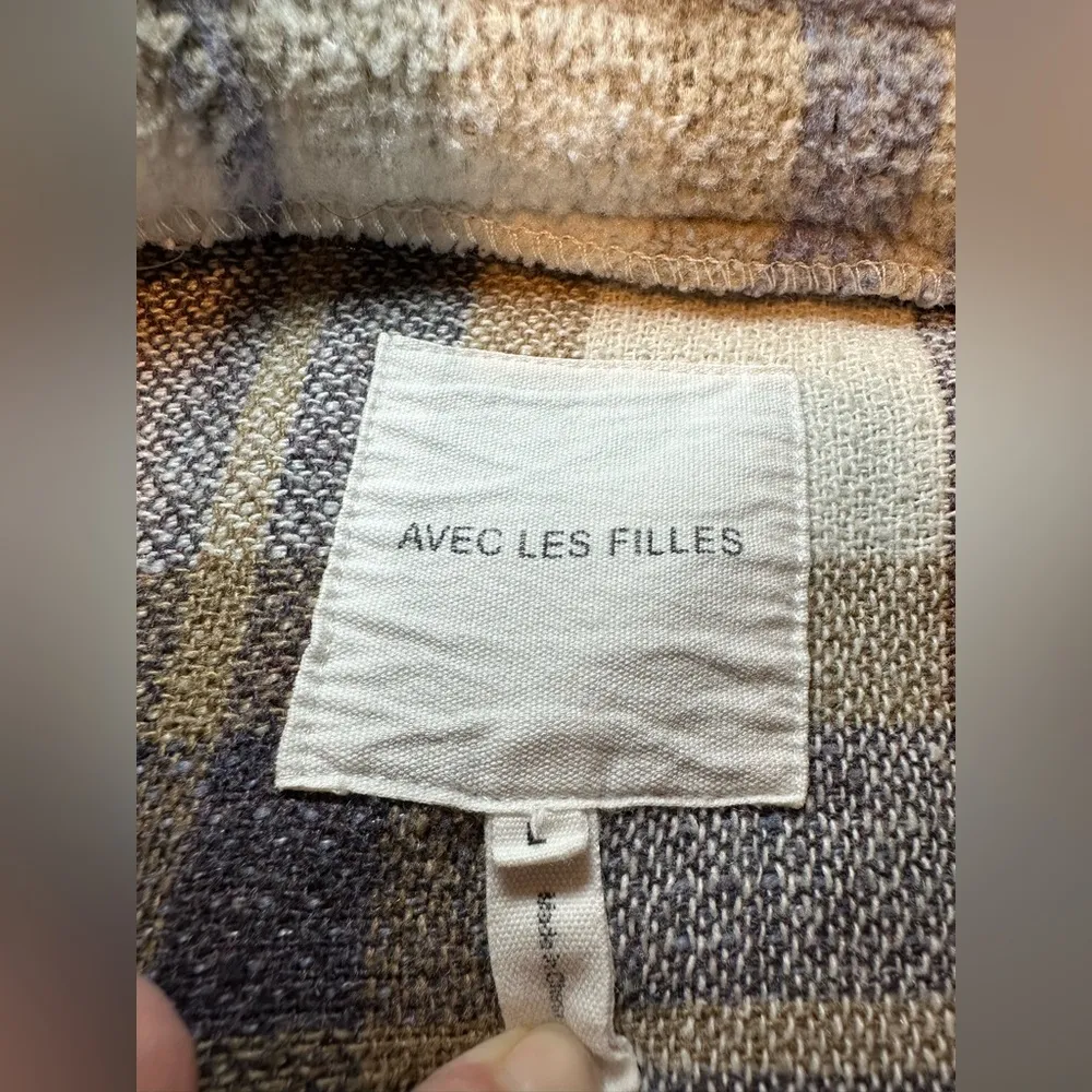 Avec Les Filles Womens Plaid Shirt Jacket Shacket Brown Lavender Large - Image 5