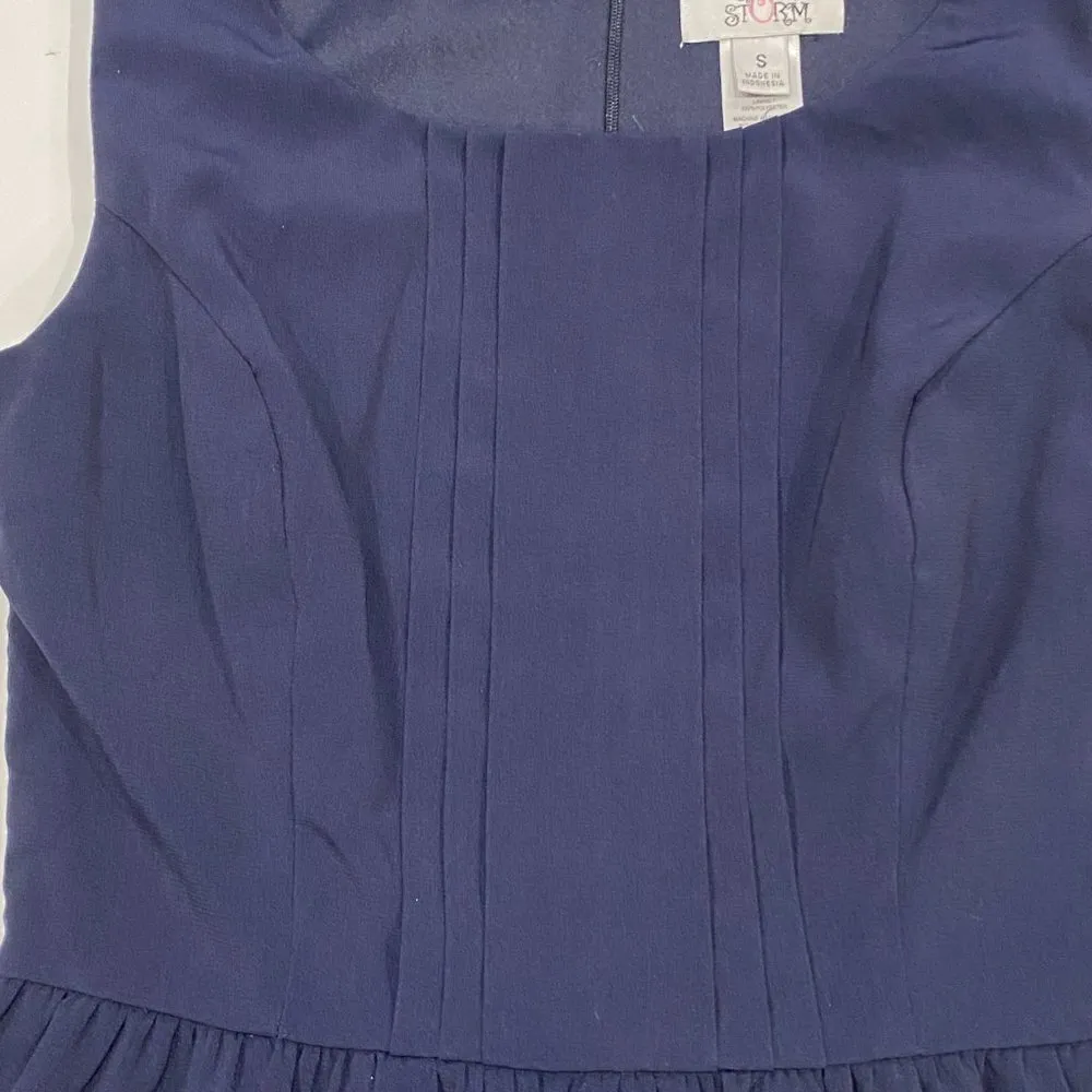 Sweet Storm Sleeveless Navy and Cream Pleated A-Line Dress - Image 3
