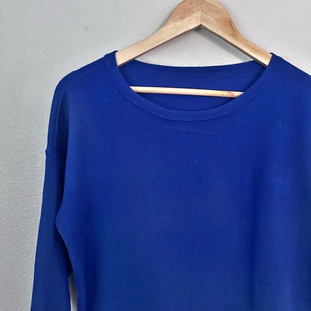 CHICO'S | Royal Blue Sweater 3/4 Sleeve Rounded Hem Pullover | Size 1, Medium - Image 2