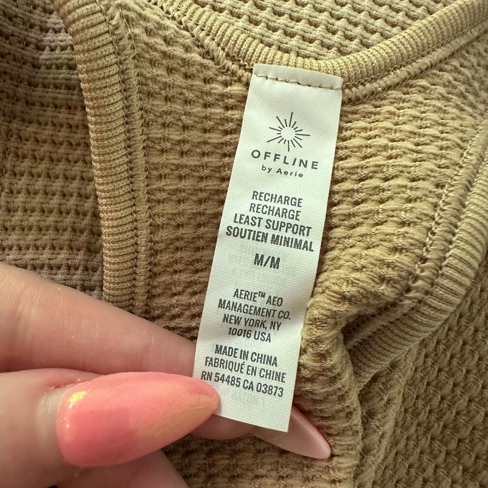 Aerie Offline Recharge tan waffle knit racerback bralette size M - Image 4