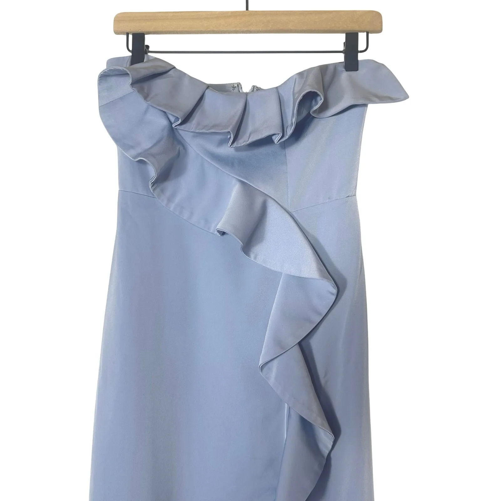 NBD Luna Gown Blue Ruffle with Leg Slit NEW - Image 3