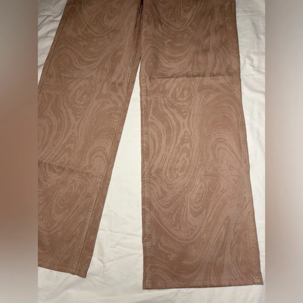 Urban Outfitters BGD Wide Leg Puddle Jeans In Tan Blush Pink Swirl 26 - Image 5