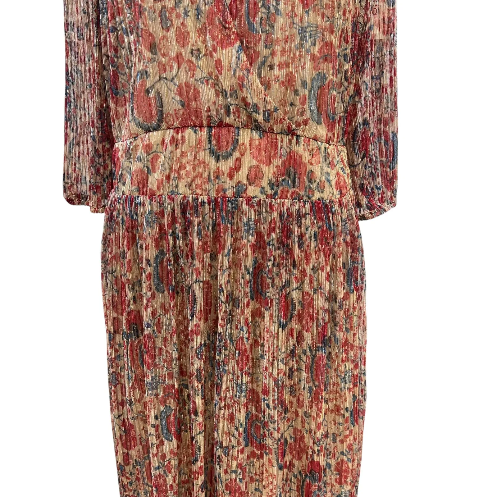 ba&sh Athena Dress Maxi Floral Print Metallic Sparkly Red Blue Size 3 US 8 - Image 5
