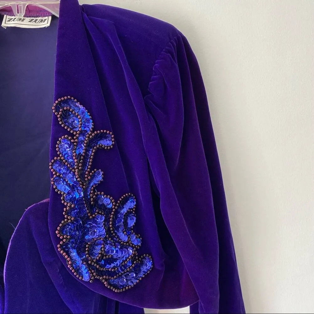 Vintage Y2K Zum Zum Purple Velvet Strapless Sequin Dress Bolero Jacket NWTS 12 - Image 2
