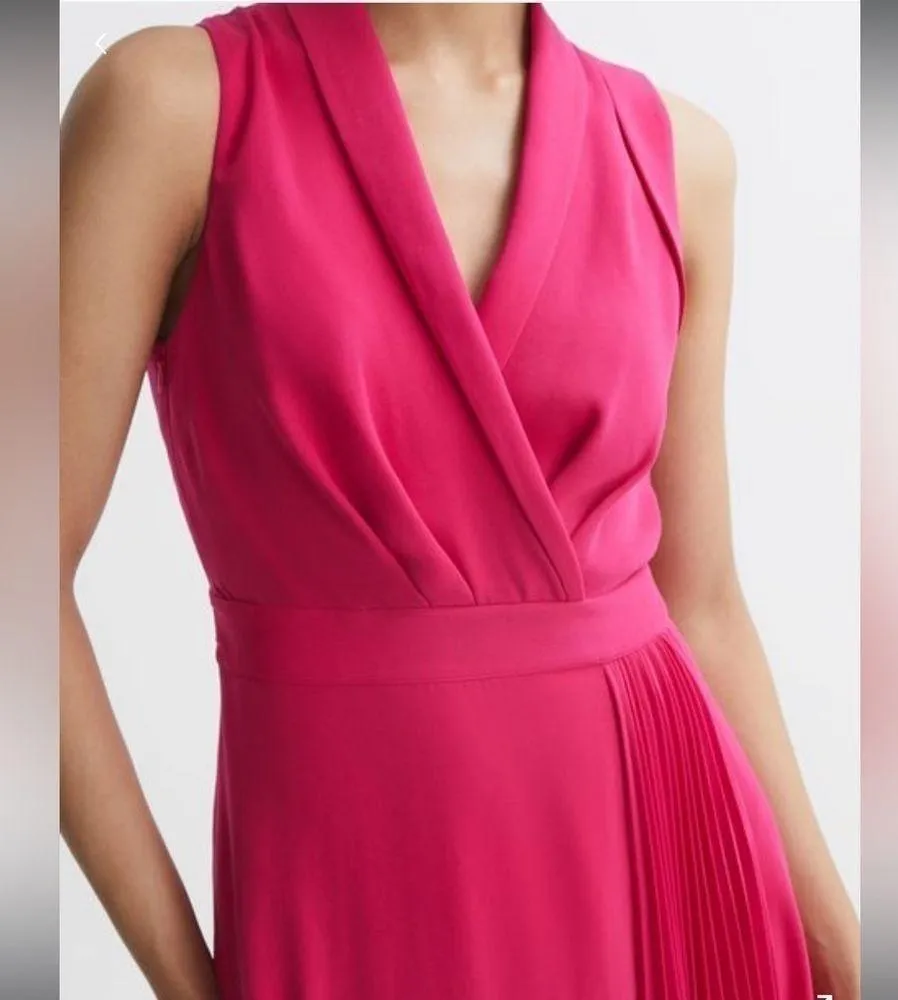 NWOT Reiss Claire collar pleated rose color midi-dress size 0 - Image 3