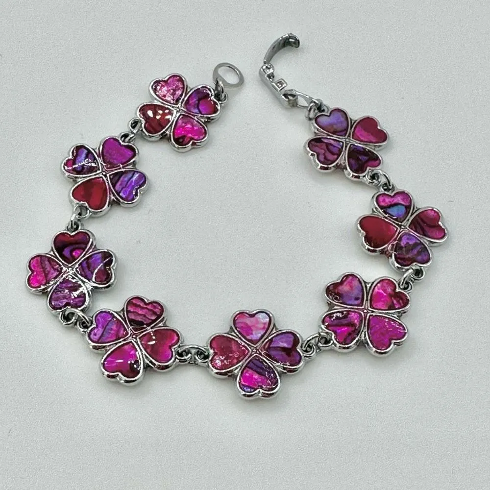 Pink abalone four leaf clover shamrock bracelet - Image 2