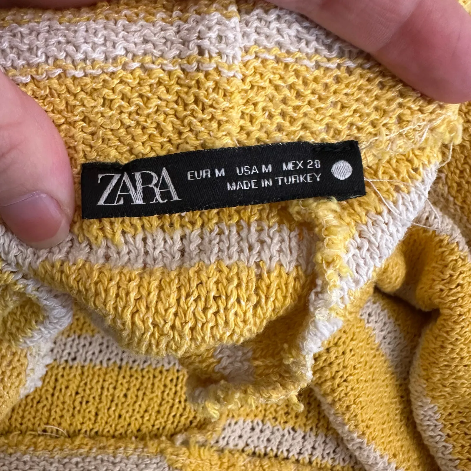 ZARA Knit Wide Leg Pants M Yellow White Striped Cropped Lounge Sweater Knit Boho - Image 2