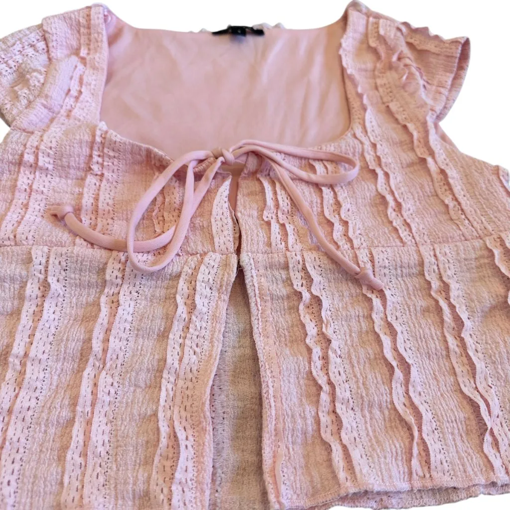 Papermoon Baby Pink Two Piece Set Crop Top Skirt Ruffle Bow Outfit Size Small - Image 4