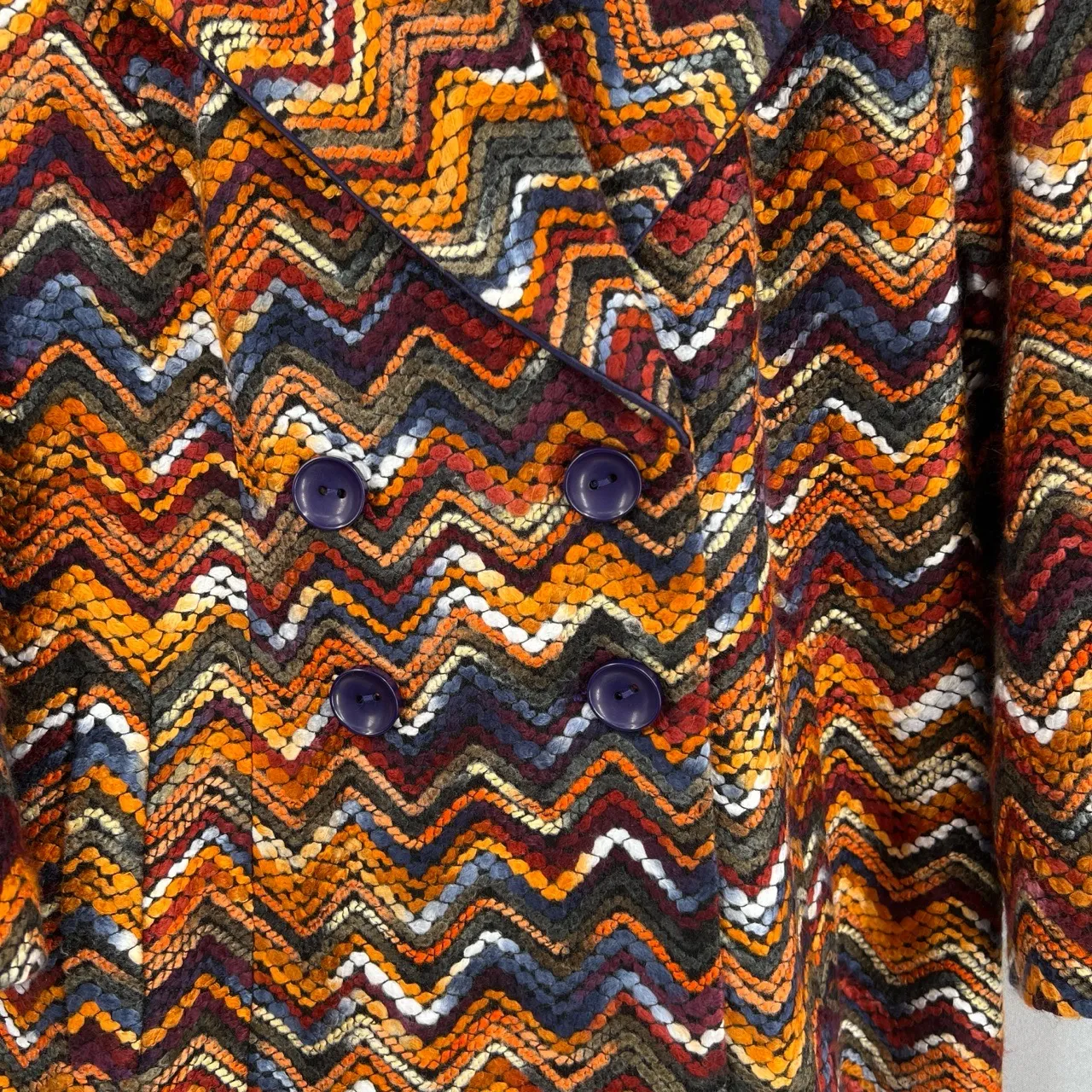 Modcloth  Chevron Zigzag Double Breasted Coat Retro Multicolor Jacket XL - Image 4