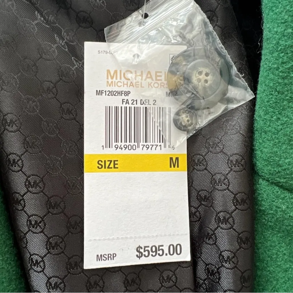 Michael Kors Mensy Double-Breasted Wool Blend Coat in Green, Size XL NEW - Image 14