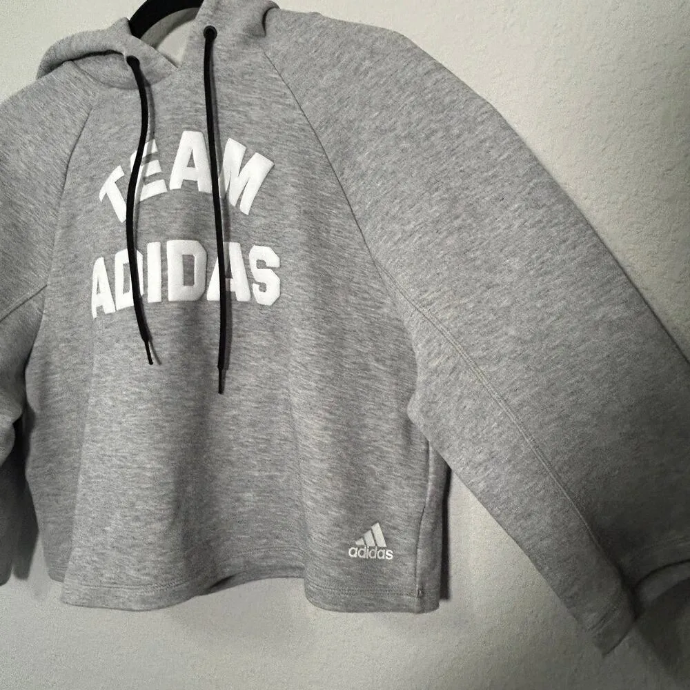 Adidas Performance VRCT Hoodie Grey Heather Crop Barrel Small Oversized Y2K 90s - Image 8