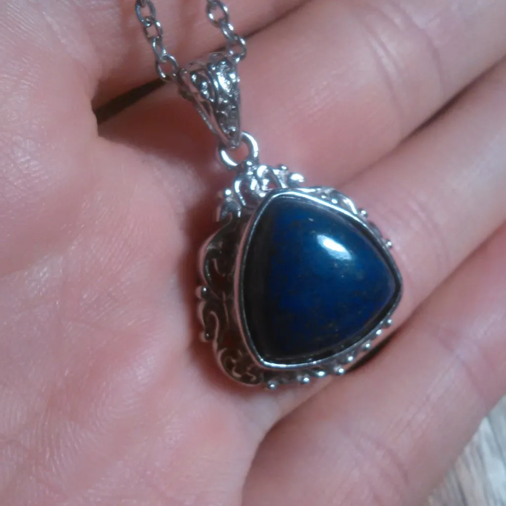 Lapis Lazuli Solitaire Copper Pendant Stainless Steel Necklace - Image 10