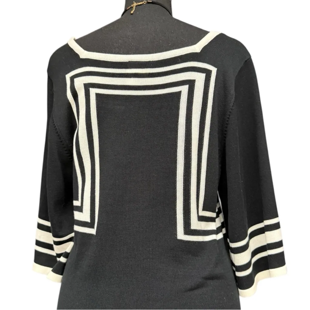 Sangria Black White Geometric Knit Dress Size Large Monochrome Knit Dress EUC - Image 7