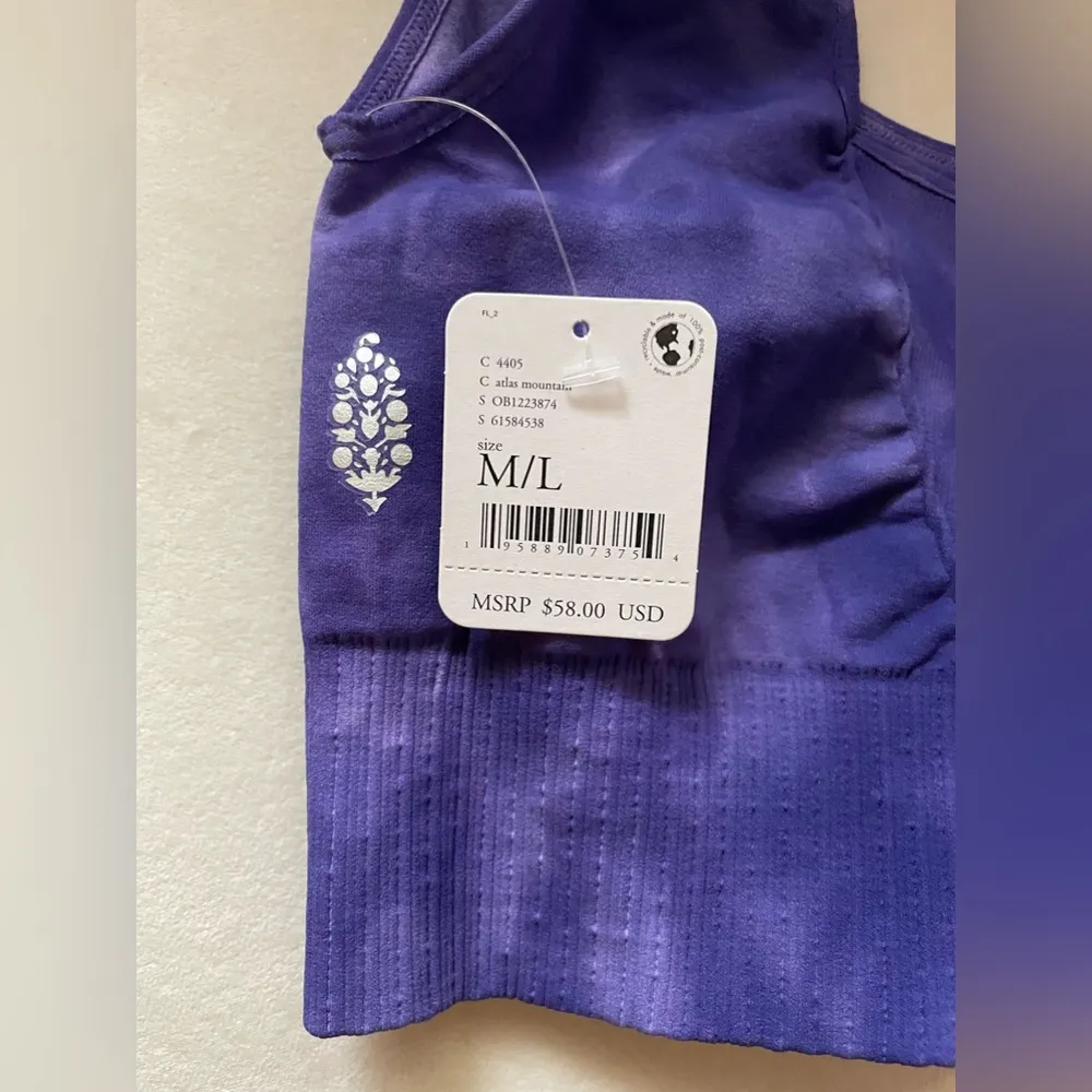 NWT Free People Good Karma Sports Bra Tie Dye Purple Size M/L Altas Mountain - Image 5