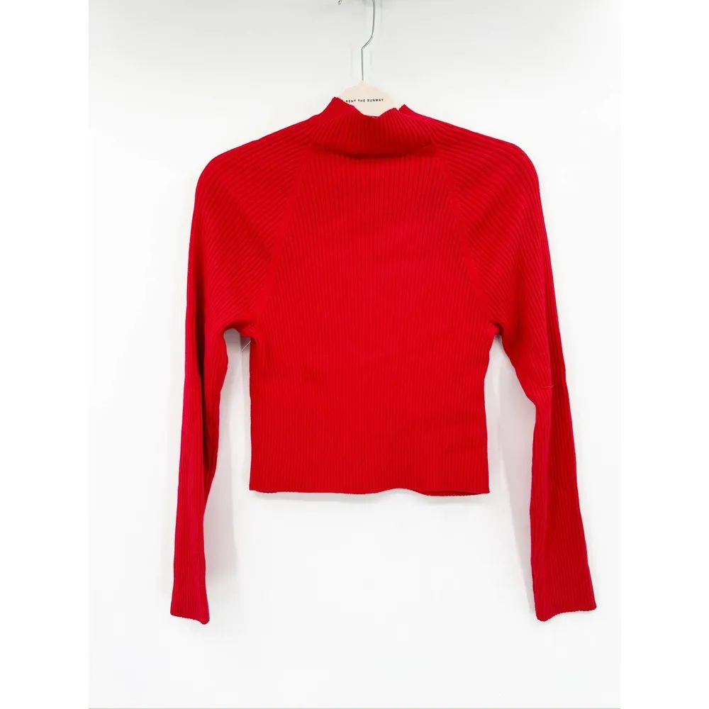 Alice + Olivia Irena Bright Poppy Red Ribbed Mock Neck Cropped Sweater XL NWT - Image 4
