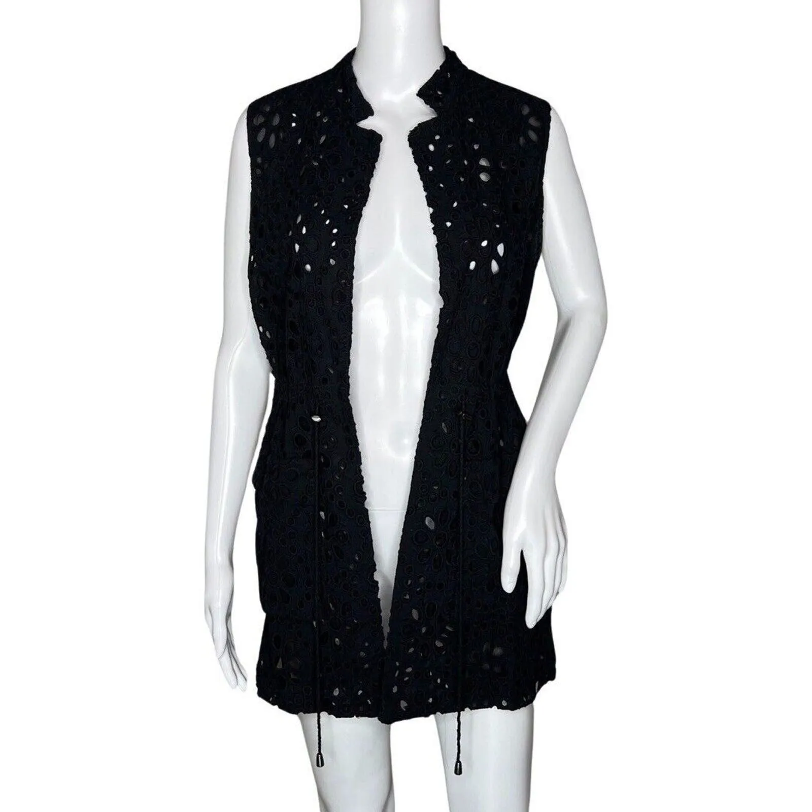 Simply Vera Vera Wang Vest Womens XS Black Eyelet Lace Tie Front Preppy Bohemian - Image 2
