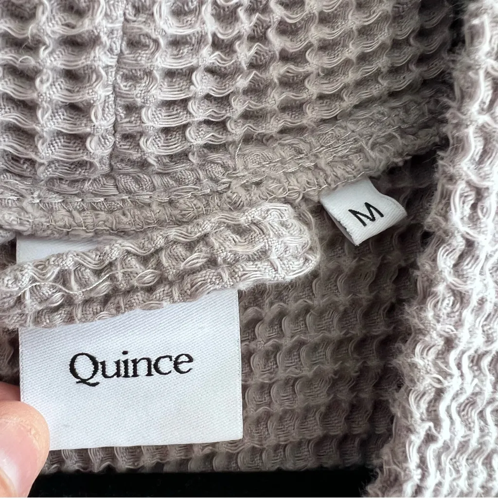 Quince Women’s‎ 100% Organic Cotton Turkish Gray Waffle Robe W/ Tie Size Medium - Image 3
