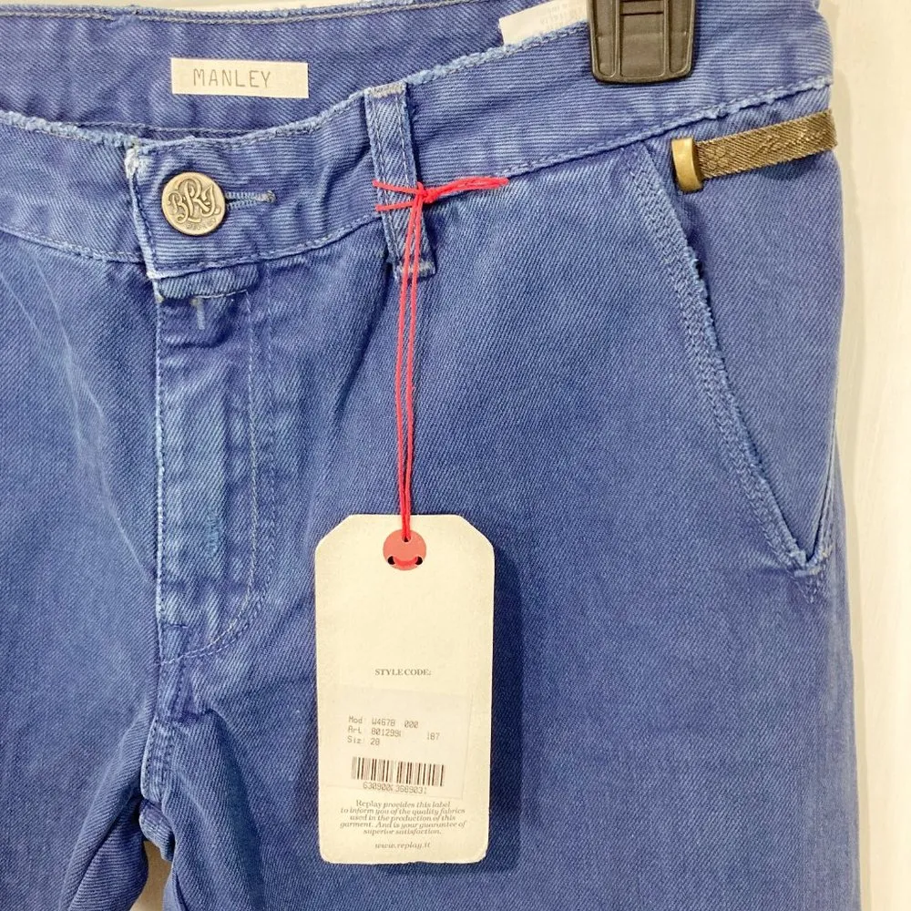 Replay women's 28 distressed carrot fit MANLEY cross mid seam jeans 28x33 29x33 Blue - Image 4