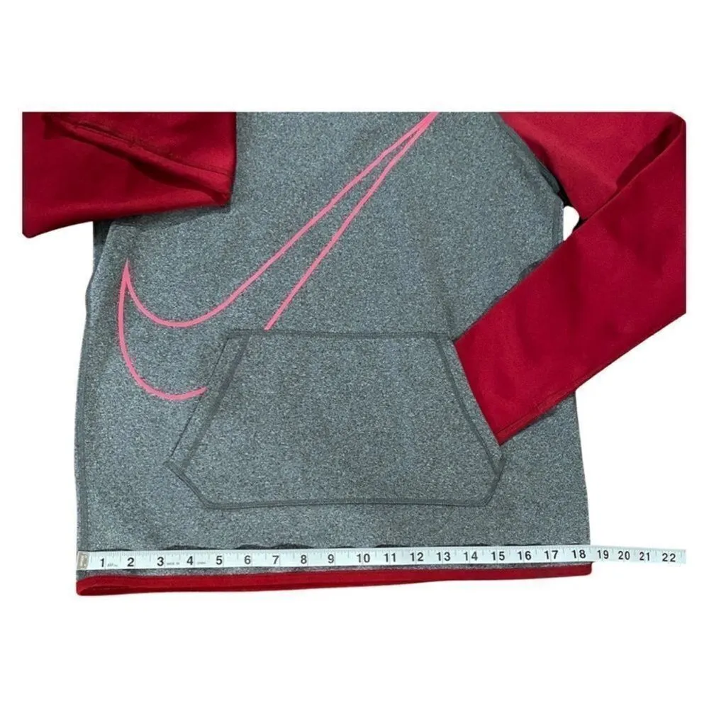 Nike Dri-Fit Swoosh Pullover Hoodie Sweatshirt Red & Pink Size Small - Image 9