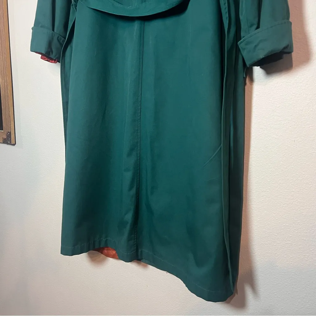 Vintage Double Breasted Trench Coat Womens Teal Green Size 12 Lined Long Belted - Image 7