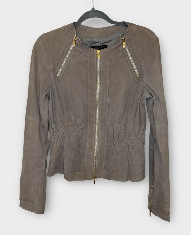 Escada Taupe Goat Suede Leather Moto Jacket | EU 36 / US 4 Designer Luxe Chic Tan - Image 1