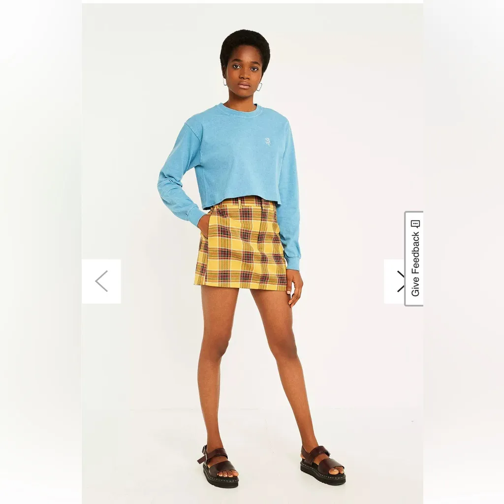 Urban Outfitters yellow check tailored mini skirt medium - Image 2