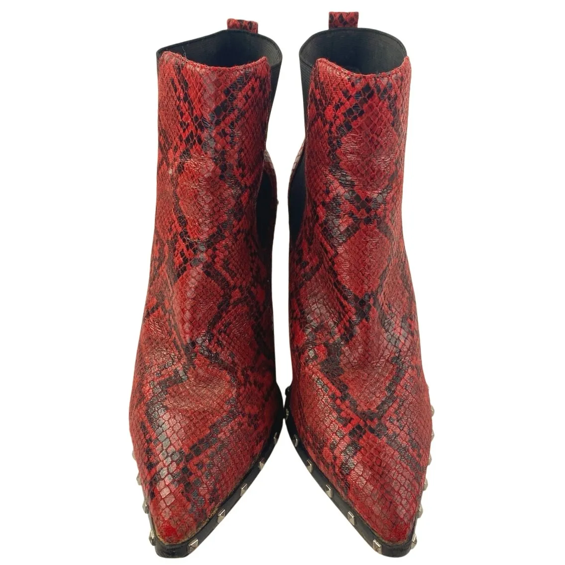 Charles by Charles David Dodger Red Snakeskin Leather Studded Chelsea Boots 7.5M - Image 2