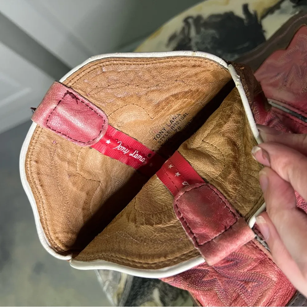 Tony Lama Pink Brown Leather Western Boots - Image 10