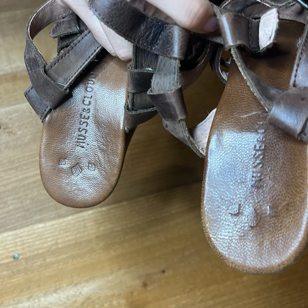 Musse & Cloud Malena Leather Platform Sandal Heel Shoe Brown Strappy Wood Buckle - Image 9